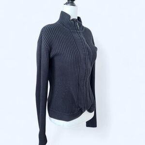 Vintage Bum Equipment Black Grunge Ribbed Zip-Up Sweater Goth Alt Girl Medium